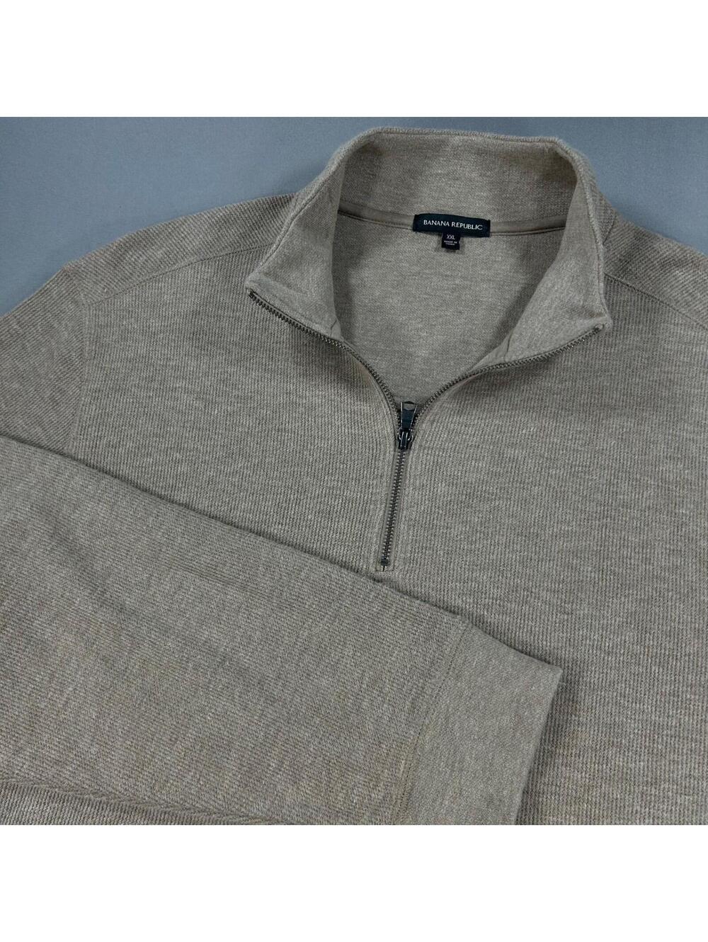 BANANA REPUBLIC Mens Size XXL 1/4 Zip Tan Pullover Cotton Stretch Top